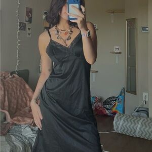 Vanity Fair Black Chemise with Lace Trim and Spaghetti Straps